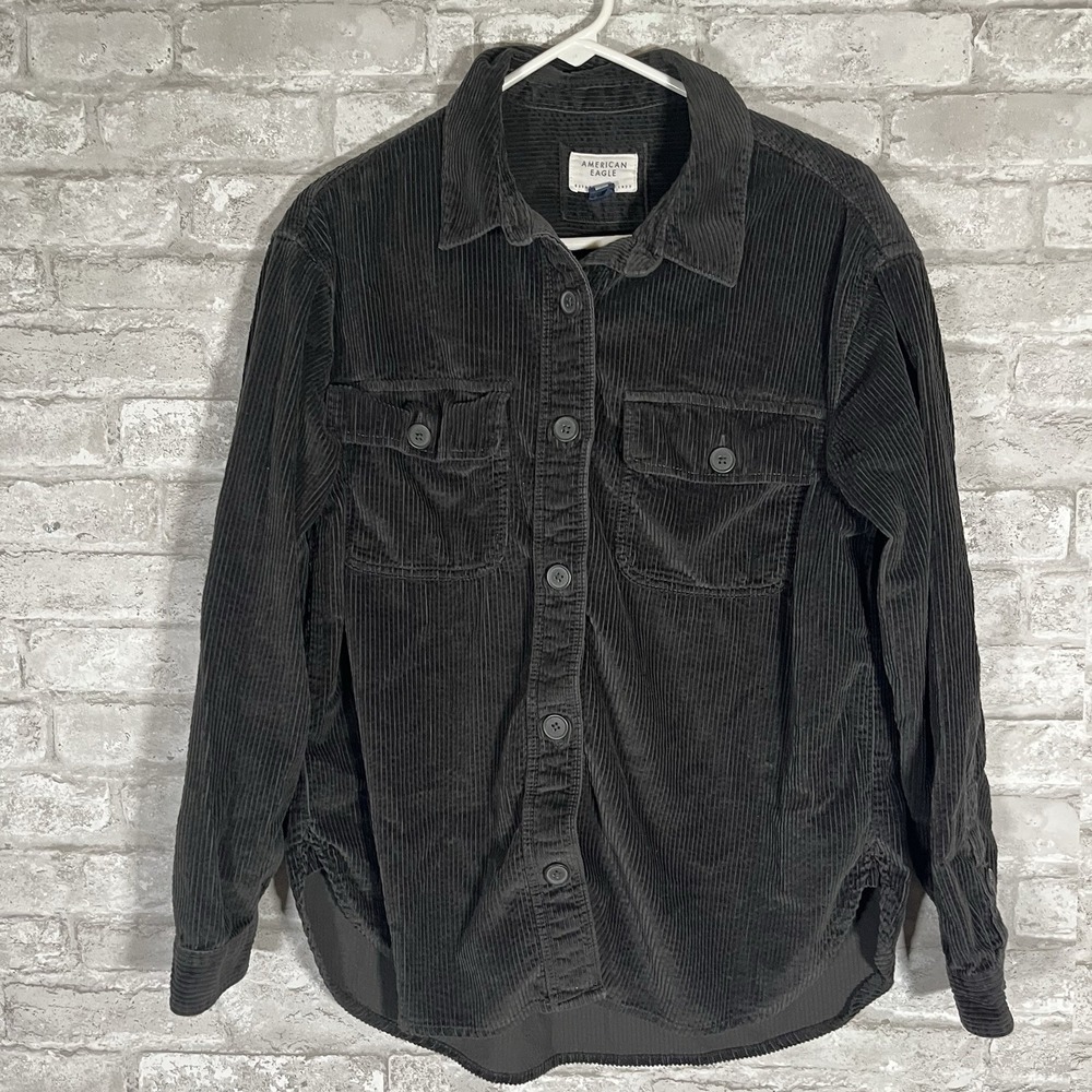 American Eagle Wide-wale Corduroy Black Shirt Size Small 100% Cotton Oversized